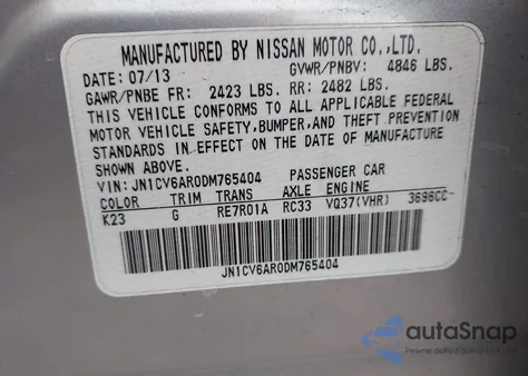 2013 Infiniti G37X from USA, damaged, VIN JN1CV6AR0DM765404